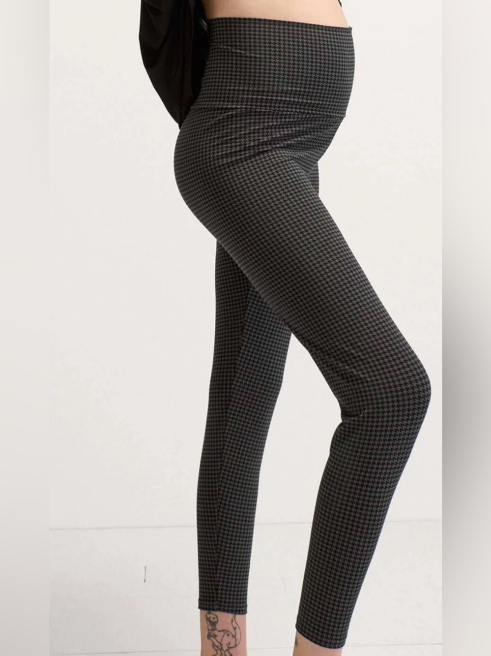 Hatch Maternity Leggings High-Waist Houndstooth - Black/Gray